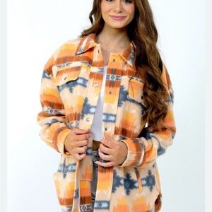 Women’s Western Patterned Shirt - Orange and Blue